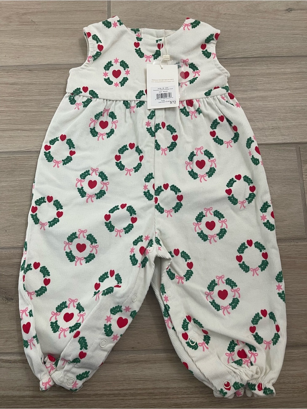 NWT The Beaufort Bonnet Co. Sleeveless Rebecca Deck The Halls Corduroy Romper